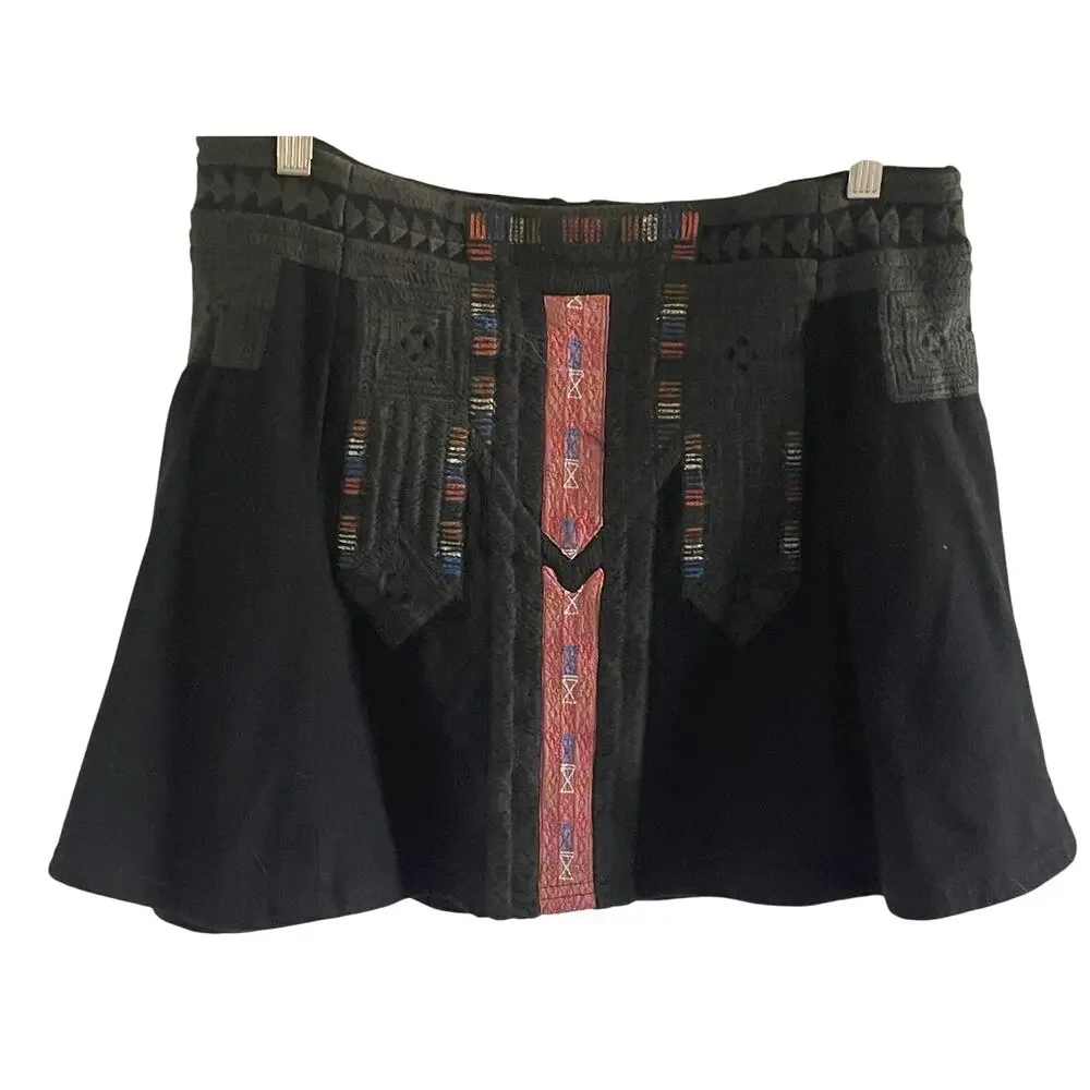 Free People New Romantics Black Tribal Aztec Print Mini Flared Skirt